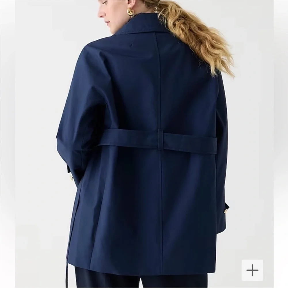 J. Crew Women’s Short trench coat BJ979 Navy Blue Large - Picture 2 of 5